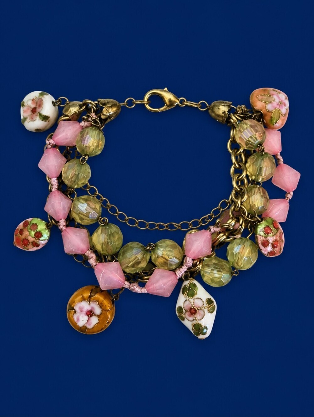 3/$30 Vintage Floral Acrylic Beaded Multi-chain Charm Bracelet